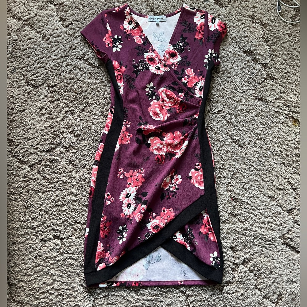 Maroon/Burgundy Floral Wrap Bodycon Dress